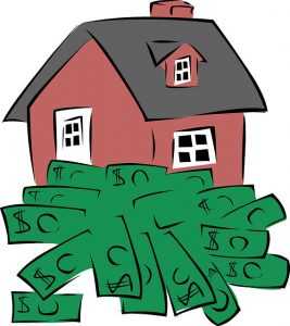 Drawing of a house with cash in front of it.