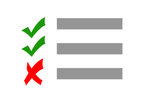 A list with two ticks and two crosses, used for checking of the cross country movers NJ have delivered all items
