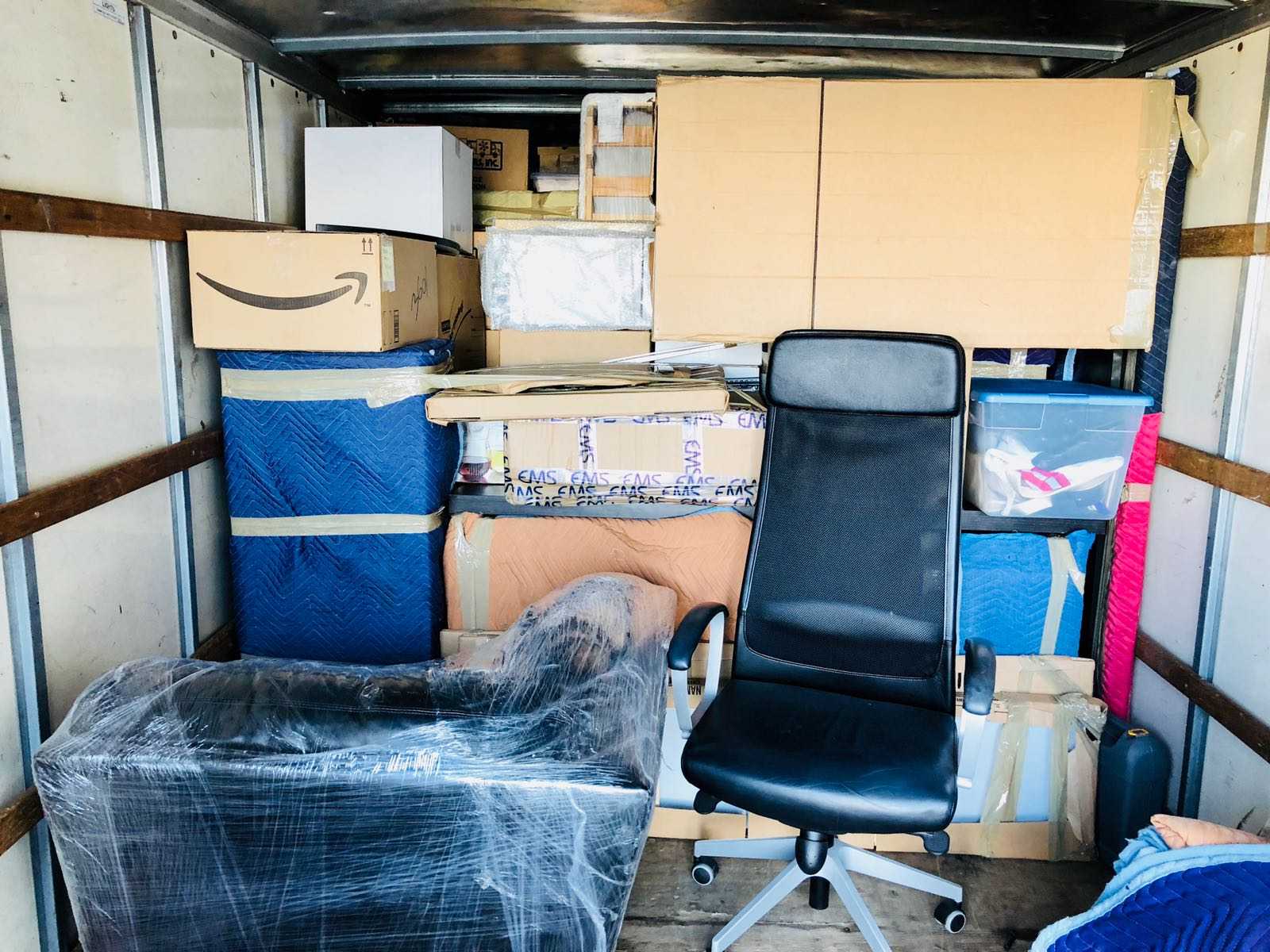furniture in the moving truck