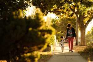 Mother and daughter walking in Plainfield NJ