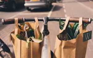 Paper bags on a bycicle