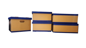 Quality packing materials - five cartons with blue tops and bottoms