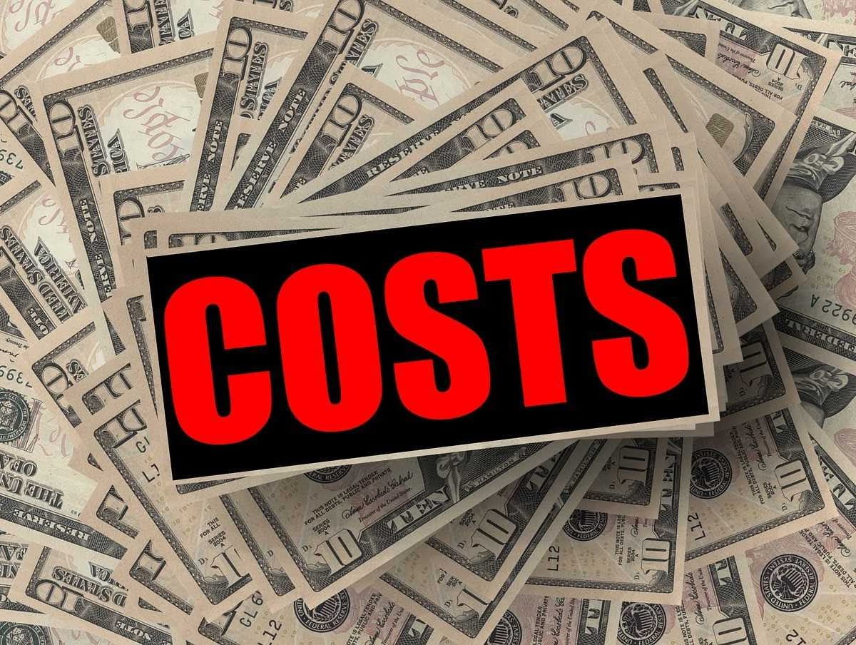The word "costs" and 10-dollar bills in the background