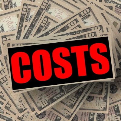 The word "costs" and 10-dollar bills in the background