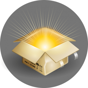 An open box with bright light coming out of it